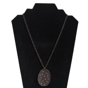 Bill Blass Gunmetal Gray Cable Link Dotted Rhinestones Oval Pendant Necklace
